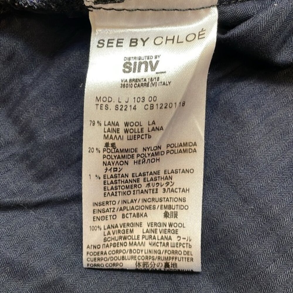 See By Chloe Utility Blazer Jacket Check Hood Knit Wool Varsity Black Navy 4 - Picture 12 of 14